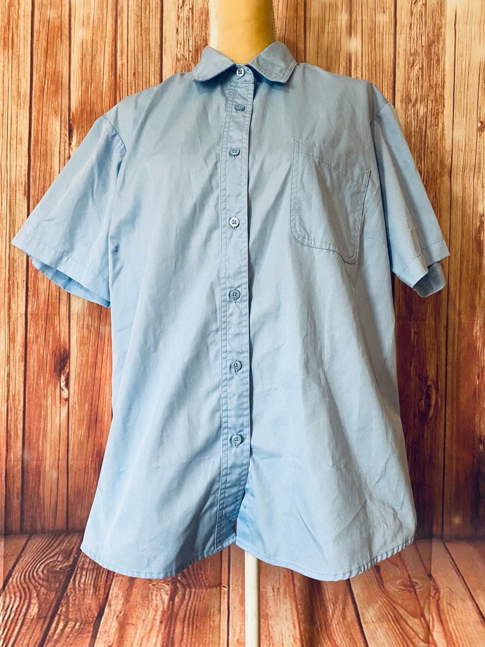 Women’s 2X Blouse Cintas Light Blue Button Down Short Sleeves Collared Soft